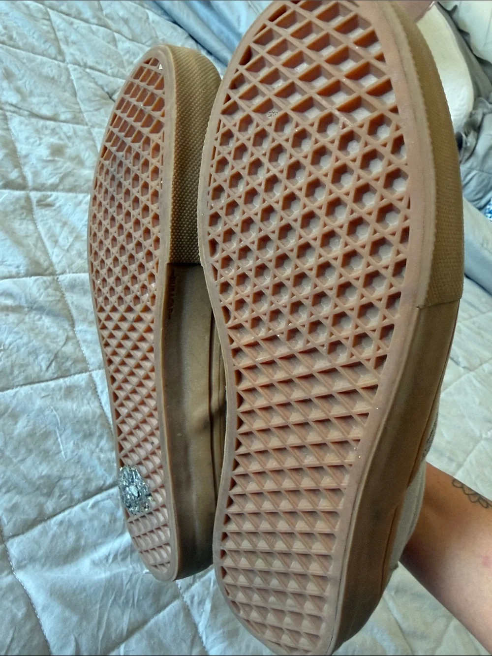 Vans Light Gray Canvas Slip-On Loafers with Gum Sole